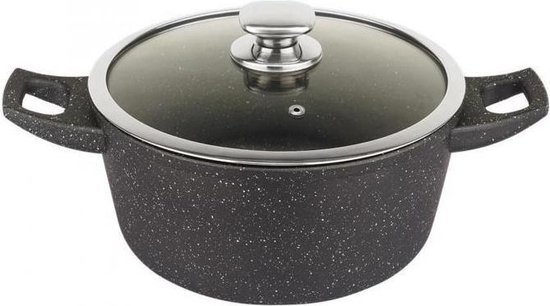 Royalty Line RL-FC28CM: Forged Aluminum Nonstick Marble Cooking Pot - 28cm - Black