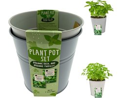 Kweekset bio basilicum en peterselie incl. 2 bloempotjes 16 x 15 cm