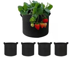 Duurzaam&Mi - Duurzaam Plantenzakken 5 gallons (set van 5) - 30cm x 25cm - zwart - 20 Liter - kweekzak - plantzak - herbruikbaar - vliesstoff - tuin - tuinieren - planten - fruit - groen - milieuvriendelijk - balkonplanten - groentebedden -
