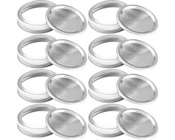 8 Stuks Mason Jar Deksels - Rond Metaal - Goede Afdichting - Platte Mond - Mason Jar RVS Deksel - Split - Lekvrij Deksel - Zilver - 86mm