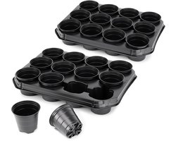 Garronda Kweekset Kweekpotten met schotel - Kamerplanten – Zwart (2 stuks) – GD-VE-Greenhouse