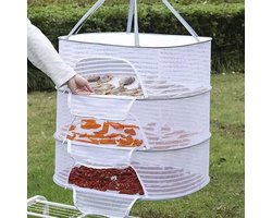 CHPN - Kruiden droogrek - Droognet voor kruiden - 3 lagen - Wit - Gedroogde kruiden - Hangend - Maak je eigen kruidentuin - Opvouwbaar - Met rits