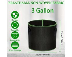 5-Pack 11,36L Kweekzakken – Ademende Non-Woven Plantenpotten – Herbruikbare Groeizakken met Verstevigde Handvatten – Ideaal voor Groenten, Kruiden en Bloemen