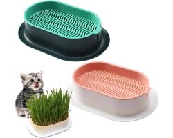 2 Plantenschalen voor kattengras - Kweekschalen voor kat - Kiemschaal voor kattengras zaden - Voor katten - Thuis en op kantoor - Zaaibak voor tuin - Ideaal voor kattengras kiemproductie