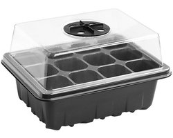 Kiempot - Kiembakje - Kiemset - kiemschaal - Zaailing Schaal - Zaailing Pot - Herbruikbaar - Met hoog deksel en ventilatiefunctie - Kaszaailingset - Geschikt voor kamerplanten of vensterbank - Zwart - 12 roosters