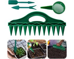 Allecto Plus - 4-delige set zaaimachine voor tuinbouw en zaaien - plantenhulp met 12 gaten - zaaddispenser met verstelbaar handzet-opzetstuk - pikeervork voor plantenzaden - gereedschap met zaaien.