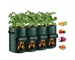 Home & Marker - 4 Stuks - Opvouwbare Plantenpot - Kweekzak 26L - Ademend Textiel - Met Oogstvenster - 30x35cm - FLORAFOLD
