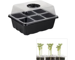 Zaailingschaal - Zaailingdozen - Kweekbak - Ademende zaailingschalen - Thuiszaailingsets - Met een deksel - 6 zaailingvakken per schaal - Zaailinggereedschap - Tuinbouwplanten - Geschikt voor bloemen, groenten en fruit - Zwart