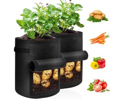 Kweekzak voor Aardappelen en Groenten - Aardappelplantzak - Aardappelkweekzak - voor het Kweken van Groenten - 2 Stuks - 10 Gallons - Zwart