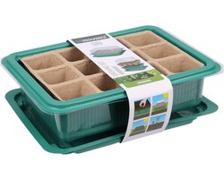 Pro Garden Stekpotje / kweekpot in kweekbak - 4x stuks - 20 x 15 x 6,5 cm - turfpotjes - moestuinpotjes