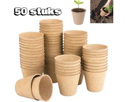 50 stuks Ronde zaaitrays van vezels - Turfpotjes - Biologisch afbreekbare zaaitrays - kweekpotjes - afbreekbaar - 6 cm - Moestuinpotjes - stekpotjes - Zaailings- en plantgereedschap