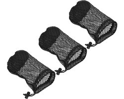 Set van 3 opbergzakjes voor golfballen, 17 x 10,9 cm, mesh met trekkoord, voor 12 tot 16 ballen, zwart
