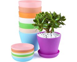 8 Stuks 4 Inch Plastic Zaadstartpotten - 8 Verschillende Kleuren met Dienblad en Afwateringsgaten - Herbruikbare Plantencontainers voor Zaailingen - Bloemen - Kruiden en Groenten - Geschikt voor Binnen en Buiten in de Tuin of Kas