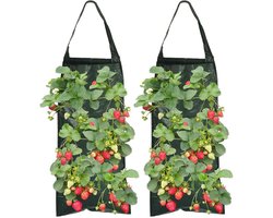 Plantzakken tegen wand-plantzakken-kweekzak-Set van 2 plantzakken - Aardbeienplantzak met 8 gaten - Duurzame en ademende zak - Plantzak met handvat - Voor planten - kruiden - bloemen - Groen - 25x60 cm
