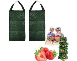 2 stuks - 8 holes Aardbeienplantzakken- Verdikt, ademend en duurzaam - Aardbeienkweekzakken - Bloemenkweekzakken - 25*60 cm - Voor het kweken van groenten, fruit en bloemen in tuinen en binnenplaatsen - Groen
