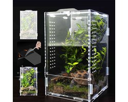 Voederbox voor insecten, transparante acryl, reptiel, kweekbak, 12 x 12 x 20 cm, container voor hagedis, spin, schorpioen, duizendpoten, kikker, kever