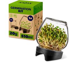 KADAX kiemglas 510 ml, 1 stuk, kiemglas met zeefdeksel Ø 82 mm, kiemset, kweekglas voor mungbonen, broccoli en alfalfa, incl. radijszaden