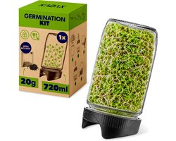 KADAX kiemglas 720 ml, 1 stuk, kiemglas met zeefdeksel Ø 82 mm, kiemset, kweekglazen voor mungbonen, broccoli & alfalfa, incl. radijszaden