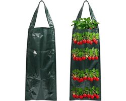 Set van 2 - Aardbeienplantzakken - 8 gaten - Lege zakken - Plastic plantzakken voor fruit en groenten - Opvouwbare opbergzakken - Ophangbaar - Met handvatten