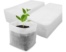 100 Stuks - Biologisch Afbreekbare Kweekzakjes Set - Ademende Non-Woven Stof Kweekzakken - Waterdoorlatende Zaailing Zakjes - voor Moestuin en Bloemen - Wortelbeschermende Plantenzakken - voor Verspenen en Ontkiemen - Wit