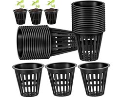 Kweekpot - 40 Stuks - Hydroponische netpotten - Hydroponics Netmandjes - Plastic Netpotjes voor Hydroponie - Ademende Kweekpotjes - voor Hydrocultuur en Zonder Grond - Herbruikbare Plantenmandjes - Zwart