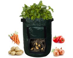 Aardappel kweekzak - plantzak voor aardappelen en groenten - 10 gallon - 35 x 45 cm - donkergroen - 1 stuk - voor balkon en tuin met oogstvenster