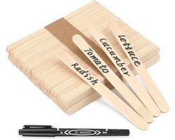 Thijox - 100 stuks Houten Plantenetiketten 11,4 x 1 cm - Natuurlijke Berkenhouten Tuinstekers met Ronde Kop - Duurzaam en Milieu-vriendelijk - Perfect