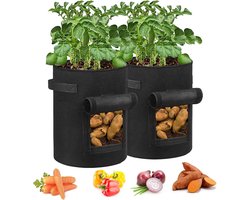 Set van 2 stuks aardappelkweekzakken 10 gallon (±38 liter) met oogstklep, stevige niet-geweven plantenzakken met handvat, zwart – geschikt voor aardappelen, tomaten en andere groenten