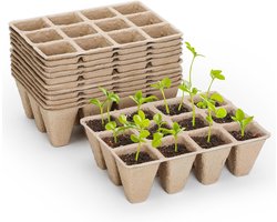 Set van 10 kweekbakken – 120 biologisch afbreekbare kweekpotjes van papierpulp – inclusief 10 labels en twee plantgereedschappen – geschikt voor binnentuinieren, het kweken van zaailingen en het overpotten